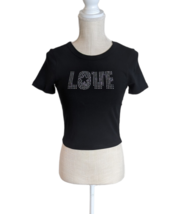 Wild Fable Black Short Sleeve Fitted &quot;LOVE&quot; Rhinestone SPELLOUT Crop Top... - $19.79
