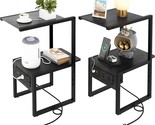 End Table Set Of 2 With Charging Station, Narrow Side Table, Small Table... - $222.99