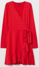 H&amp;M Divided Women&#39;s Wrap Dress V Neck Long Sleeve Mini Dress Size 6 Red - £10.16 GBP