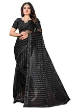 Women&#39;s Beatiful Heavy Pure Nylon Net Saree With Unstiched Sequence Blouse A - £23.56 GBP