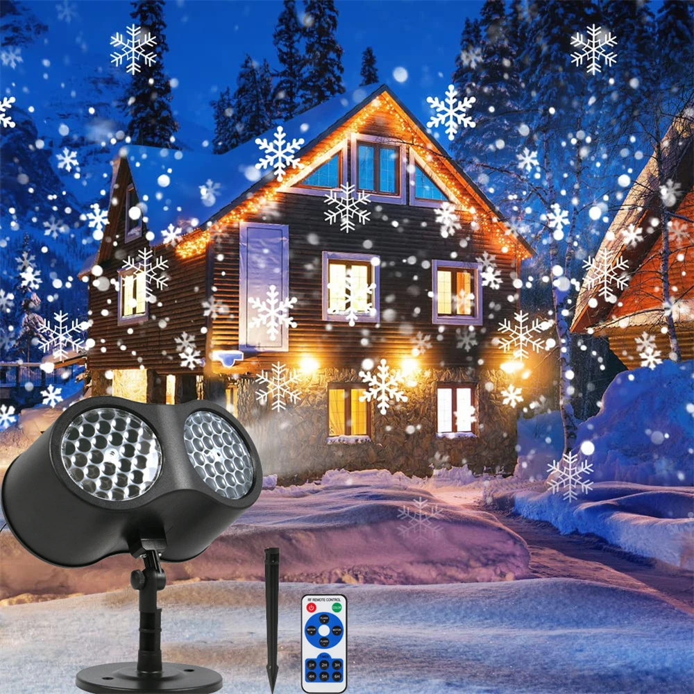 Christmas Party Light LED Double  Snowflake Projector Light Snowstorm Projection - £98.48 GBP
