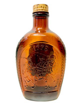 Log Cabin Maple Honey Syrup Vintage 76 Embossed Fife &amp; Drummer Amber Glass Flask - £7.79 GBP