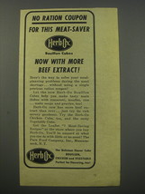 1943 Herb-Ox Bouillon cubes Ad - No ration coupon for this meat-saver - $18.49