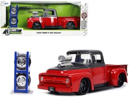 1956 Ford F-100 Pickup Truck Red and Dark Gray Metallic with Extra Wheels &quot;Just - £37.81 GBP