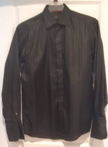 Eton Men&#39;s 16 41 Mens Dress Shirt Black Solid Cotton Long Sleeve Covered... - $32.25