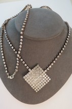 Vintage Long Rhinestone Pendant Necklace 33.5&quot; Silver Tone Prong Set Gla... - £31.17 GBP