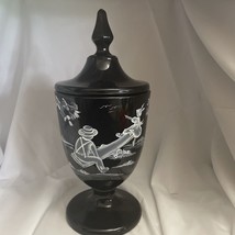 Fenton Black Mary Gregory Lidded Candy  Hand Painted Signed S. Waters 214/ 1250 - £34.04 GBP