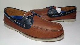 Sperry Size 11.5 M Leeward Cross Lace Tan Navy Leather Loafers New Men&#39;s Shoes - £94.75 GBP