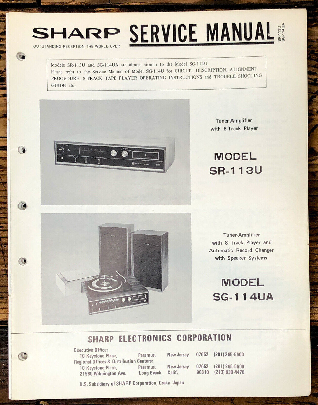 Sharp SR-113U SG-114UA Stereo Service Manual *Original* - $14.82