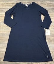 Liz Claiborne Cotton Pajama Gown Dress Navy Blue Long Sleeve Size Medium NWT - £10.82 GBP