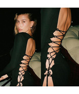 Sexy Long Sleeve Bandage Backless Maxi Dress Elegant Party Split Lace Up... - £20.68 GBP