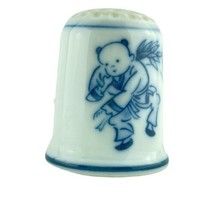 Thimble Sewing Okura Japan Sewing Porcelain Child Carrying Bamboo White ... - $13.78