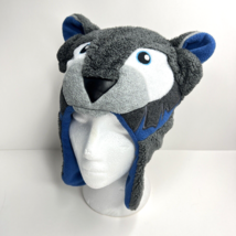 BABY GAP Kids Size M/L Gray Wolf Hat Ear Flaps Blue Fleece Lined Beanie Cap - £9.06 GBP