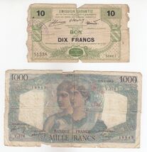 France, (Lot of 2) Old Issue, Banknotes With Faults/Damage, As Per Scan, F1 - $22.72