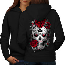 Sugar Skull Head Sweatshirt Hoody Roses Face Women Hoodie Back - £17.42 GBP