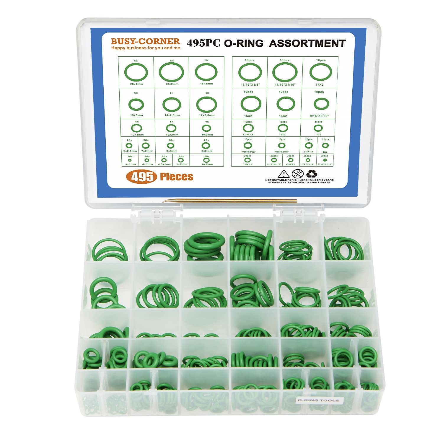 Busy-Corner 495 Pieces Sae Metric O Ring Kit With O-Ring Pick &amp;, Green G... - $33.97