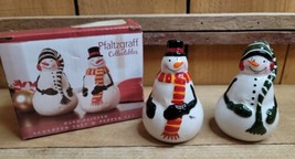 Pfaltzgraff Collectibles Snowman Folk Hand-Painted Sculpted Salt &amp; Pepper Set - £15.02 GBP