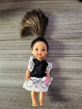Vintage Mattel 1994 dark hair Kelly doll black dress Long hair 4&quot; - £6.51 GBP