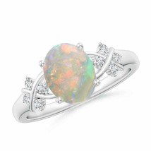 Authenticity Guarantee 
Solitaire Oval Opal Criss Cross Ring with Diamonds in... - £740.83 GBP