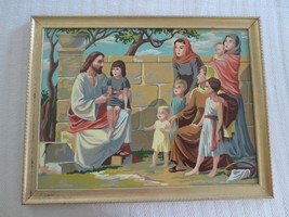 1950&#39;s Framed Jesus Teaching Children Paint By Number Painting - 26.5&quot; X 20.5&quot; - £39.02 GBP