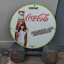 Vintage 1945 Coca-Cola Delicious And Refreshing Drink Porcelain Gas & Oil Sign - £98.32 GBP