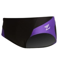 Speedo Men&#39;s Swimsuit Brief Launch Endurance+ Splice Team Colors Black/Purple 24 - £17.24 GBP