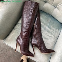 K croc knee high boots 2021 winter women fashion boots pointy toe slip on stiletto high thumb200