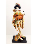 Vintage Japanese Geisha Doll w/ Drum Cloth Gofun in Maple Green White Ki... - $955.69 MXN