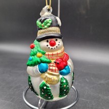 Vintage Mercury Glass Blown Snowman Christmas Tree Ornament Holding Cardinal 5&quot; - $4.94