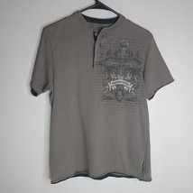 Modern Culture Shirt Kids XL Gray Black Graphic Short Sleeve Button - $12.67