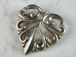 Womens Vintage Estate Sterling Silver Heart Brooch 15.9g E5081 - £63.69 GBP