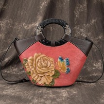  Handbags Women Bags Designer 2022 New Leather Vintage Handmade Embossing Cowhid - £114.29 GBP