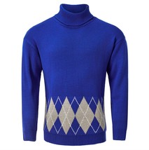 Men&#39;s Vintage Argyle Turtlenecks Sweater Thermal Knitted Pullover - £20.97 GBP