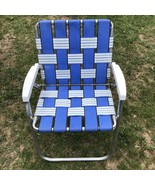 Vintage Folding Aluminum Lawn Chair Blue/White Beach Patio Webbed Lawn R... - £27.65 GBP
