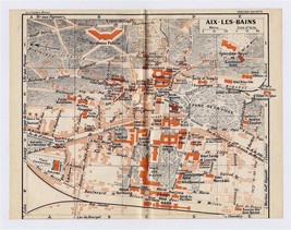 1926 Original Vintage City Map Of AIX-LES-BAINS / RHONE-ALPES / France - $23.05