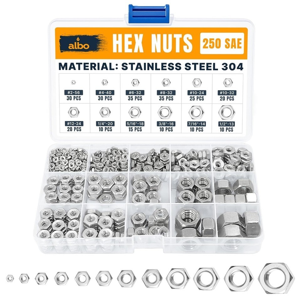 Hex Nuts &amp; Lock Nuts Set Stainless Steel 304 | Metric/SAE | M2–M12 | 1/4... - $18.99+