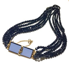 RaRe 15k Victorian French black jet onyx  Necklace blue agate buckle clasp - $2,595.40