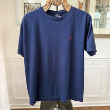 Vintage 90s Polo Ralph Lauren Dark Blue Cotton Tshirt Red Pony L - $348.84 MXN