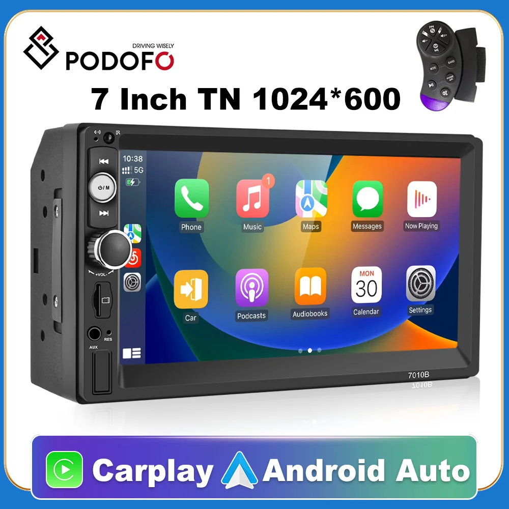 Podofo 2din Car Stereo Radio 7&#39;&#39; Carplay Universal Bluetooth FM radio USB - £57.04 GBP+