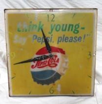 Original Think Young Say, 'Pepsi Please' Clock Nice Working Condition Yellow - $247.49