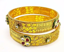 22 K Yellow Gold Bridal Kundan Bangle Bracelet Nice Handmade Design Filigree - £7,888.30 GBP