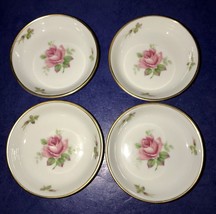 LOVELY SET OF 4 ROSENTHAL GERMANY PINK ROSES WITH GOLD TRIM BUTTER PATS - $44.54