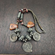 Beautiful Rusted Tibetan Silver Nepalese Stone Antique Jewelry Necklace N45 - £45.98 GBP