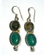 STERLING SILVER JADE LABRADORITE EARRINGS - £22.23 GBP