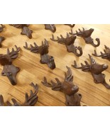 12 Rustic Elk Deer Head Hooks Cast Iron Coat Hook Rack Restoration Hat W... - $1,395.07 MXN