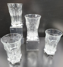 4 Fostoria Coin Glass Clear Iced Tea Glasses Vintage Cut Etched Old Tumblers Lot - £54.34 GBP