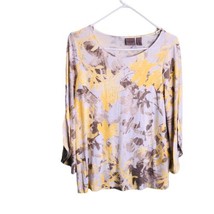 Easywear By Chicos Size 0 Size Small Yellow White Brown Top Floral Print - £9.50 GBP
