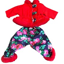 2 Piece DOLL Outfit Clothes Red Floral Jacket 7 in Long Top Pants  7 in ... - £13.46 GBP