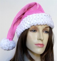 Christmas Santa Claus Hat Cap MEDIUM Pink with Silver Sparkle Sexy Holidays NEW - £10.08 GBP