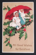 Good Wishes Christmas Umbrella PFB Paul Finkenrath Berlin Embossed Postcard 1910 - £11.82 GBP